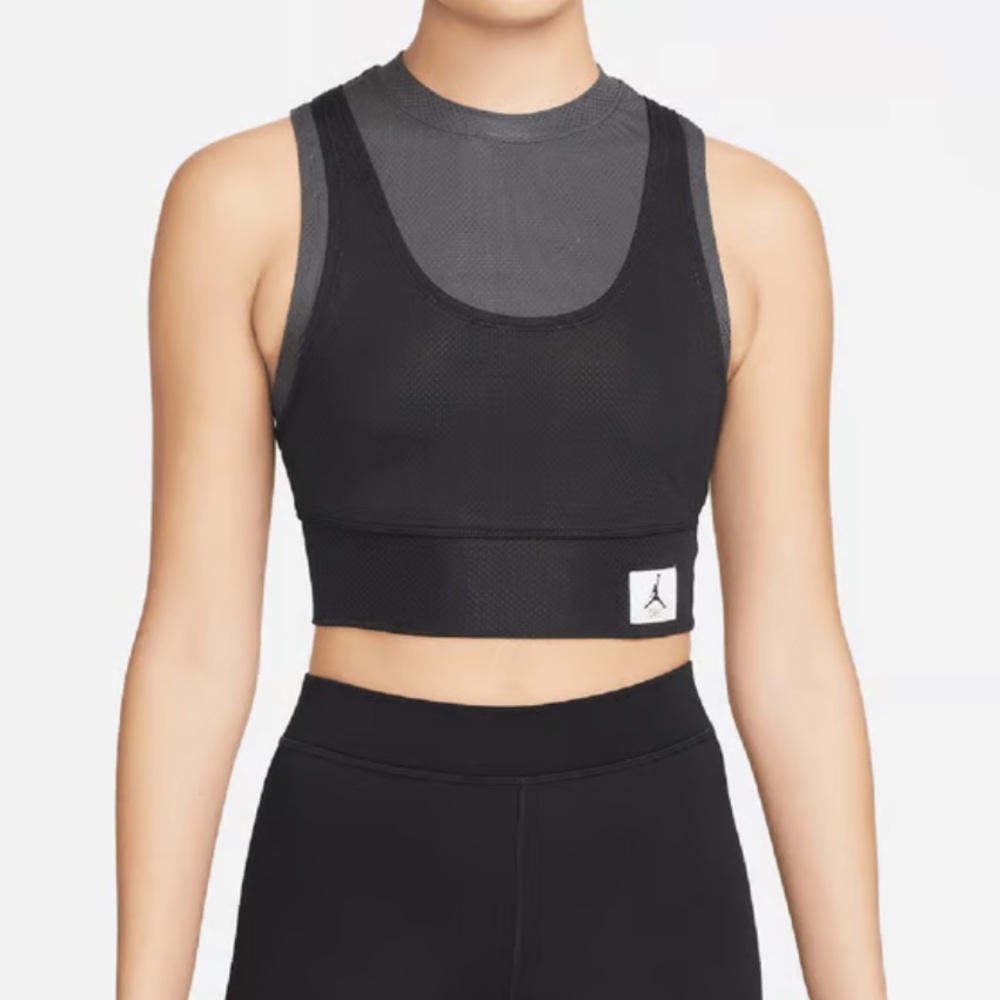 Jordan Medium Sports Bra Crop Top Double Layer Black Grey NWT